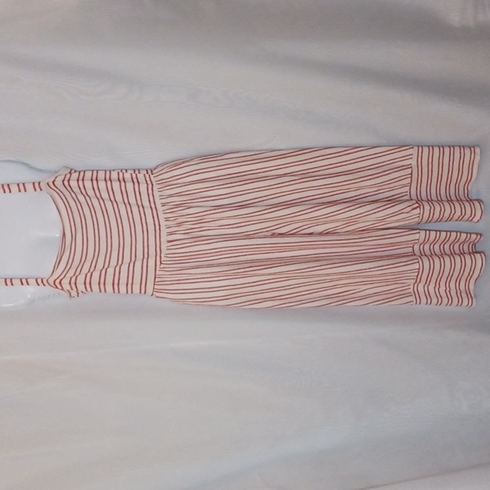 Love Sadie Women's Red & White Stripe Pull-On Straps jumpsuit. Size L